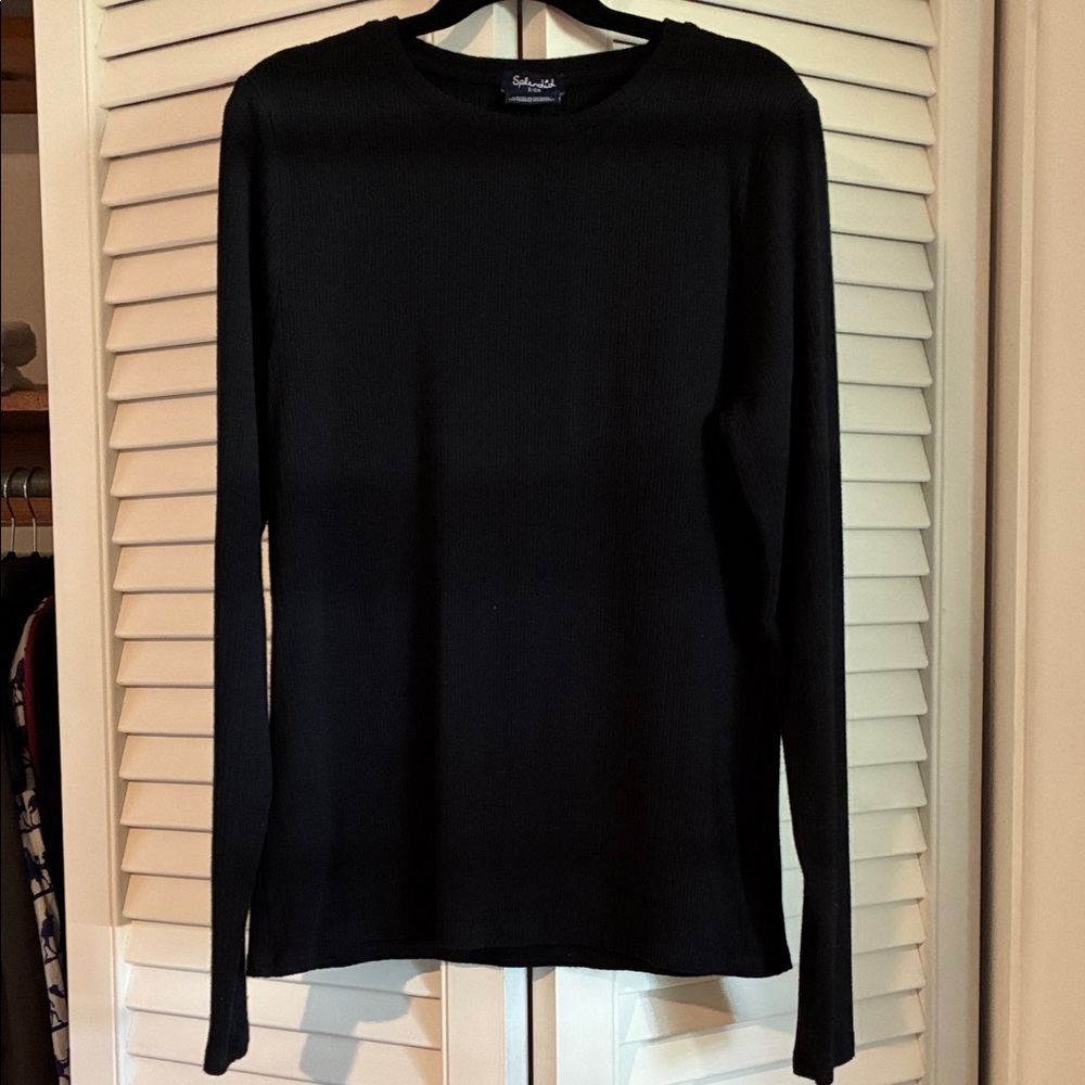Spendid black ribbed long sleeve t-shirt